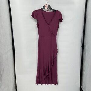 New Juicy Couture Plum Purple Ruffle Faux‎ Wrap Midi Dress XS Flutter Sleeve